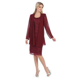 NWOT Sally Fashion #8852 Formal Dress With Jacket-Size L-BURGUNDY- NEW